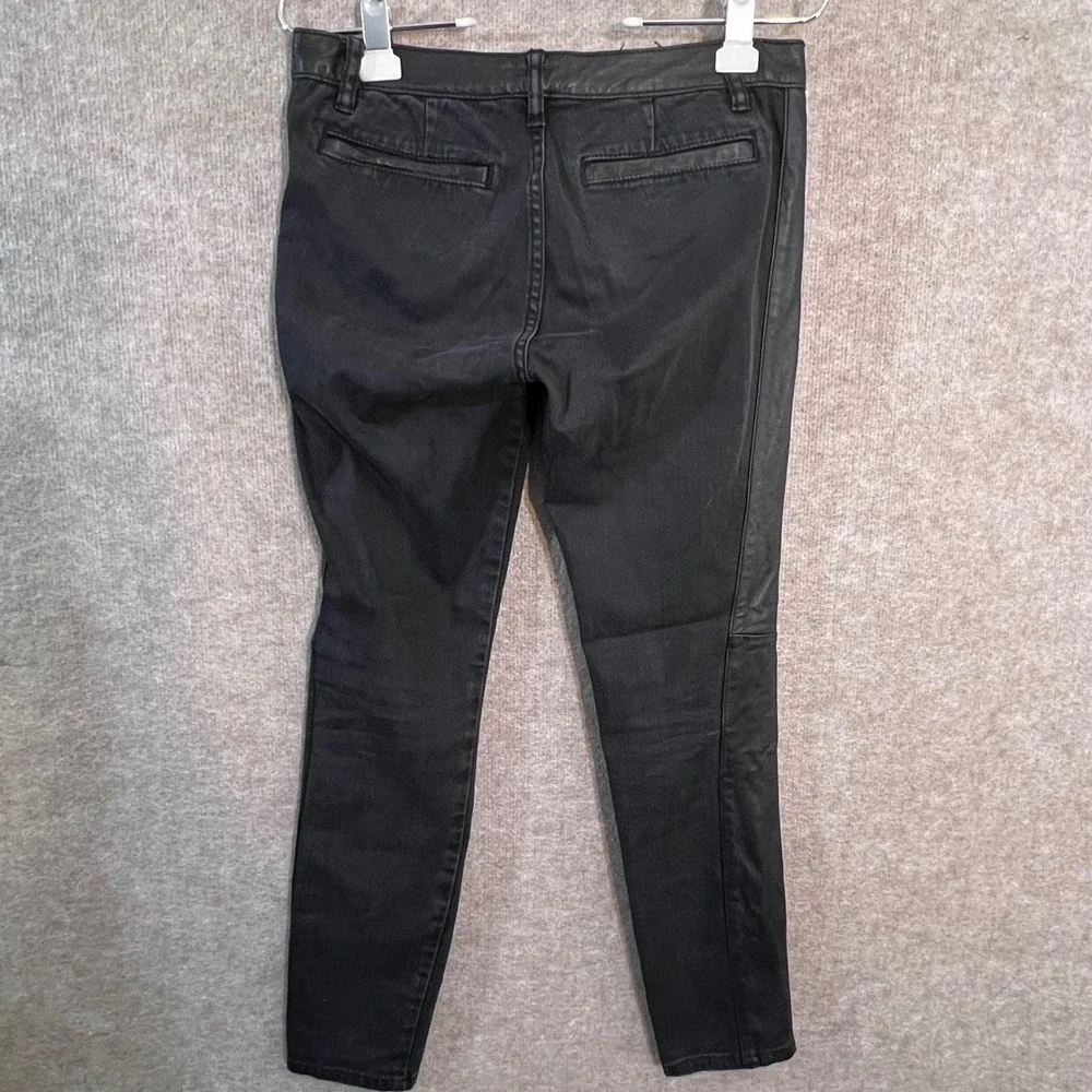 Tory Burch Skinny Pants Womens 28 Black Leather Denim Mixed Media Moto Edgy